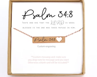 Christian Necklace Jewelry for Women Custom Bible Verse Necklace Bible Quote Dainty January Birthday Gift For her mom friend Psalm 34:8