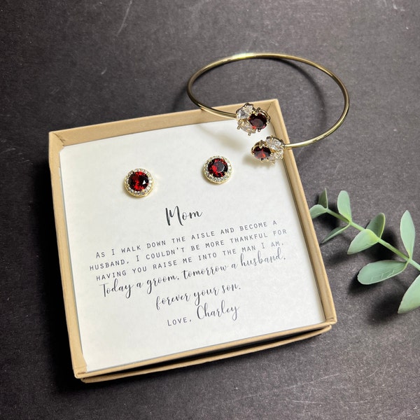 Dard red burgundy red marron Mother in law gift Mom gift from daughter bracelet step mom bonus mom wedding gift gold red necklace earrings