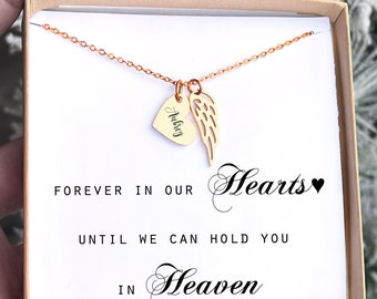 Husband Remembrance Necklace: Engraved Heart & Wing Charm