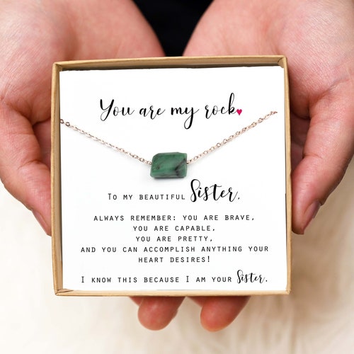 Sister Necklace: Raw Emerald Birthstone Jewelry Gift