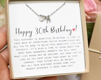 Custom 30th Birthday Necklace Gift for Friends sister 30 Year Old Birthday Personalized Gift for Her Birthday Card with Necklace initial INS