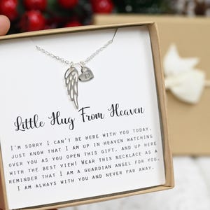 Personalized Hug from Heaven Angel Wings Necklace Gift from Heaven Birthday Christmas Keepsake Letter from Heaven Sympathy Condolence Gift
