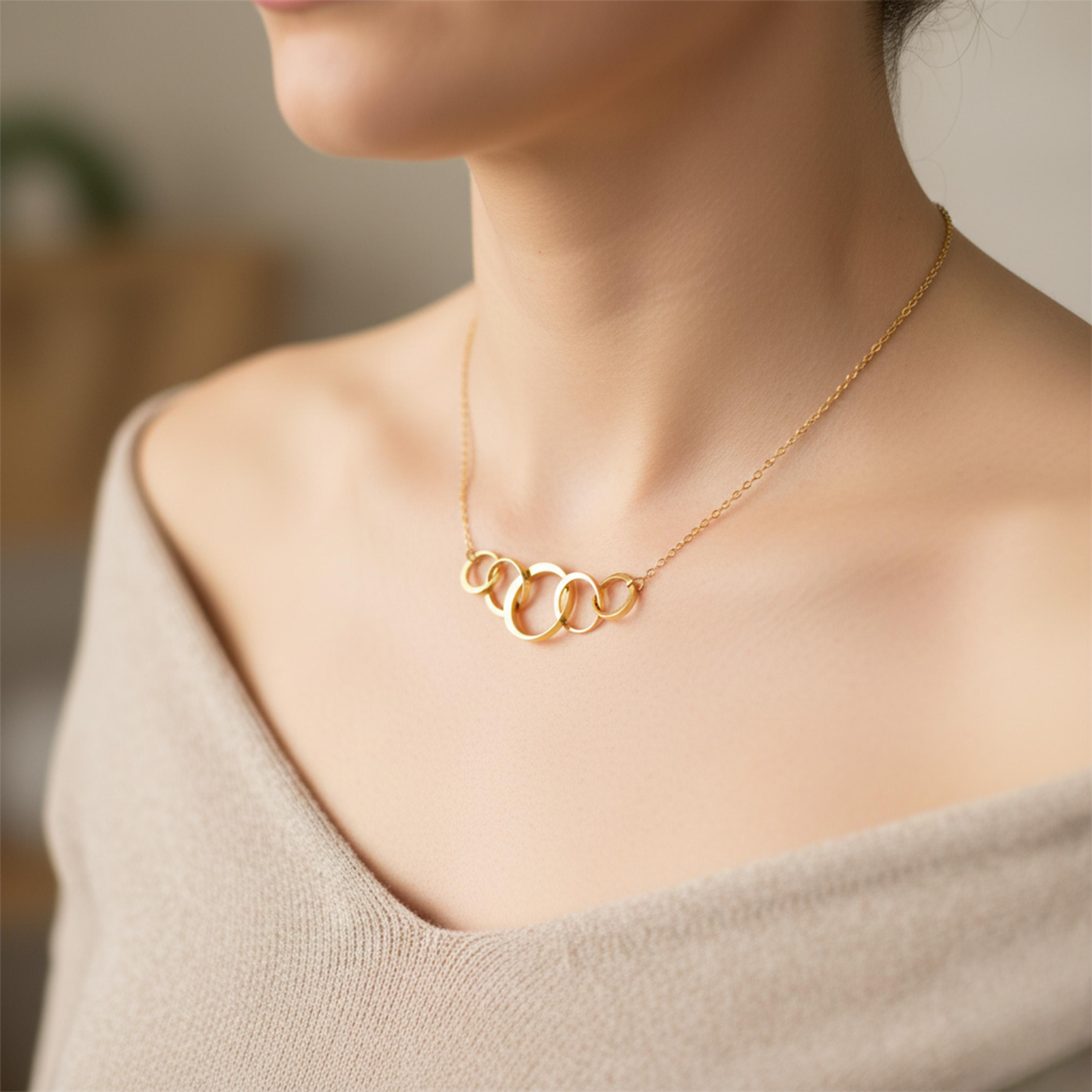 Five Rings Interlocking 50th Birthday Necklace: Five Interlocking Rings, Rose Gold Gold Silver ...