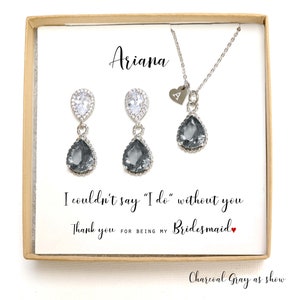 Bridesmaid Gift Bridesmaid Jewelry charcoal gray black Necklace Bridesmaid Proposal Thank you being my Bridesmaid Tie the knot Personalized image 1
