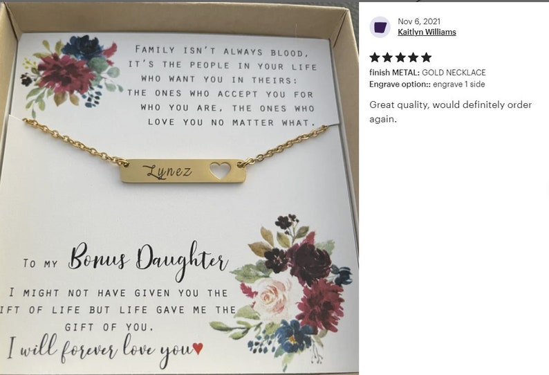 Personalized jewelry, name necklace ,BAR step Daughter Gift,Bonus Daughter ,Stepdaughter,Birthday,Gift,second daughter 2nd,daughter in law imagem 9