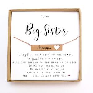 Personalized Big Sister Necklace: Custom Name Bar Pendant