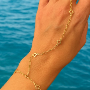 14k Gold Hand Chain bracelet gold, Dainty hand chain Bracelet, Custom Gold Bracelet, clover chain, Chain, unique gifts, 14k Gold Plated