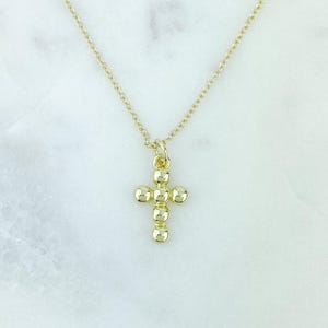 14K Gold Cross Necklace, Tiny Cross, Ball Cross Pendant, Gold Necklace, Dainty cross, gift for her, necklaces for women,Small Cross Necklace
