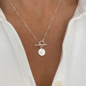 Silver Compass Necklace, paperclip chain necklace with toggle closure, silver necklace, dainty necklace, Graduation Gift, gift
