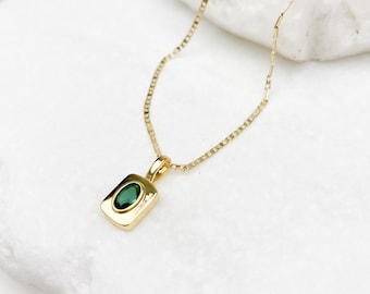 Gold filled Emerald Pendant Necklace, gold necklace, dainty necklace, layering necklace, Gift for her, Emerald Necklace, Paperclip