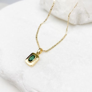 Gold filled Emerald Pendant Necklace, gold necklace, dainty necklace, layering necklace, Gift for her, Emerald Necklace, Paperclip image 1