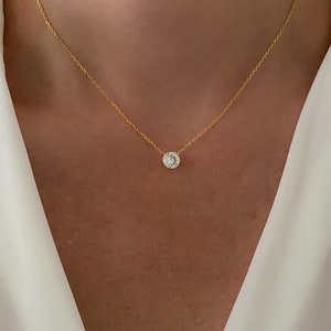 Floating diamond necklace, Birthday Gift, Necklaces for women, Simple necklace, Gold necklace, dainty jewelry, Dainty Necklace, Gift her zdjęcie 1