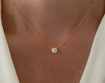 Floating diamond necklace, Birthday Gift,  Necklaces for women, Simple necklace, Gold necklace, dainty jewelry, Dainty Necklace, Gift her