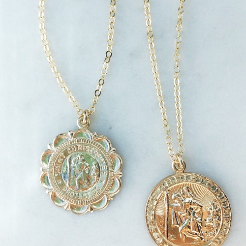 14K Gold Filled St Christopher Necklace Gold Filled Necklace Etsy