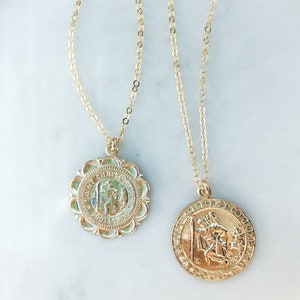 14K Gold Filled St Christopher necklace, Gold necklace, coin necklace, dainty necklace, religious necklace, necklaces for women, gifts