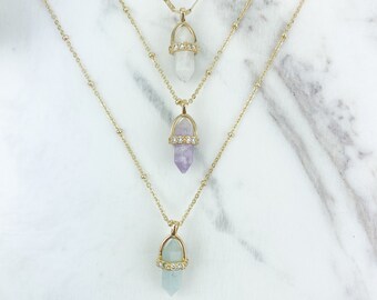 Gift for her, Aquamarine necklace, Amethyst Necklace, Moonstone Necklace, pendant necklace, Stone Necklace, Satellite chain necklace, Gold