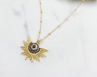 Evil eye necklace, sun necklace, gold necklace, gold filled necklace, dainty necklace, necklaces for women, gifts for her, protection gift