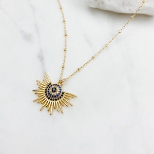 Evil eye necklace, sun necklace, gold necklace, gold filled necklace, dainty necklace, necklaces for women, gifts for her, protection gift