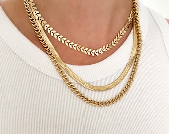 Gold Necklace, Waterproof Jewelry, Necklaces for women, Herringbone chain, Snake necklace, thick chain necklace, anti-tarnish jewelry gift