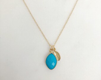 HQ shiny silver plated non tarnish Necklace Gemini Pisces-Sagittarius Birthstone Dainty Necklace Boho Statement Turquoise Necklace