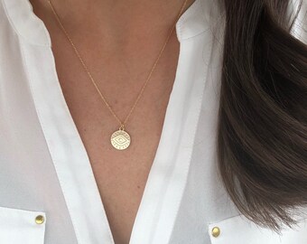Satellite Chain Necklace Gift for Her Gold Coin Necklace Layering Necklace Opal Evil Eye Necklace CZ Necklace Gold Medallion Necklace