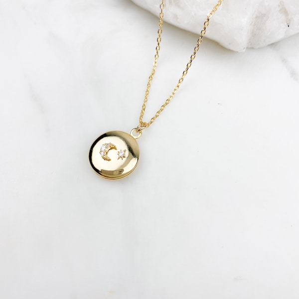 Locket necklace, moon Locket necklace, gifts for her, birthday gift, dainty locket, round locket necklace , gold locket, jewelry