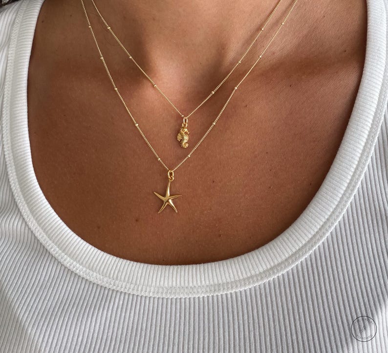 Dainty gold necklace, Starfish Necklace,Pendant necklace, gift for her, dainty jewelry, Necklaces for women, 14k gold vermeil, Ocean Jewelry
