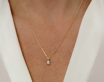 Opal necklace, tiny pineapple necklace, gold necklace, dainty necklace, birthday gift for her, necklaces for women, fruit necklace, jewelry