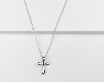 Sterling silver cross necklace, 14k gold cross, tiny cross necklace, bubble cross necklace, dainty jewelry, gifts for her, gift for women