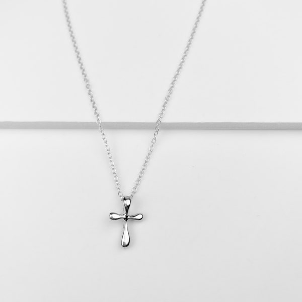 Sterling silver cross necklace, 14k gold cross, tiny cross necklace, bubble cross necklace, dainty jewelry, gifts for her, gift for women