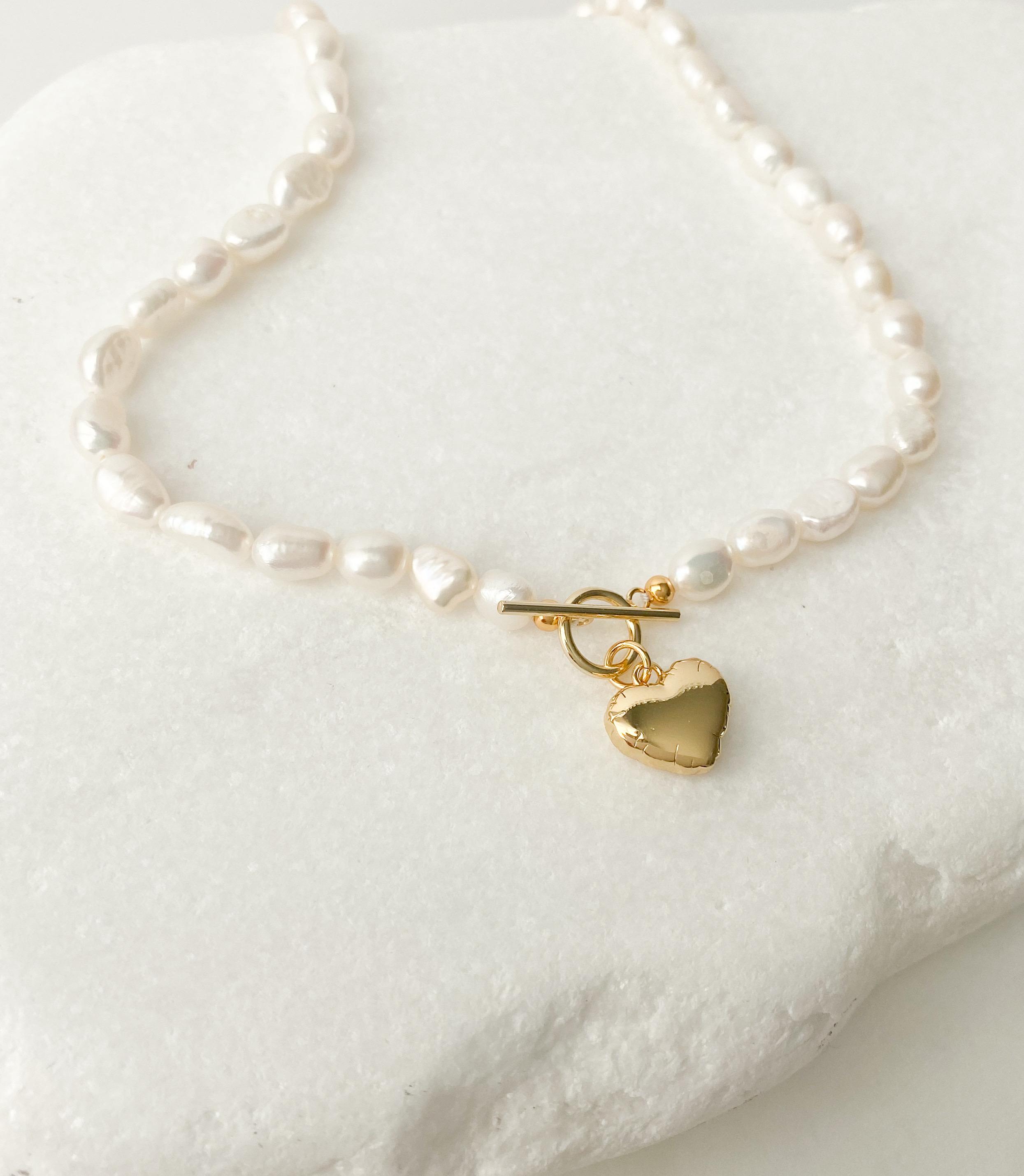 Freshwater Pearl Necklace, Pearl Chain Necklace, Toggle