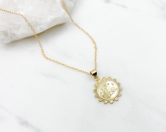 Sun Necklace, Gold necklace, jewelry, gold necklace, dainty necklace, birthday gift for her, sun medallion necklaces for women