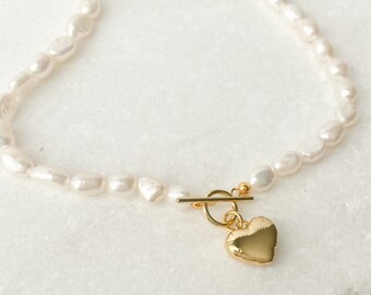 Freshwater Pearl Necklace, Pearl Chain Necklace, Toggle