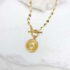 24k Gold filled mariner chain necklace with toggle closure, Gold necklace, Toggle Medallion Necklace, Sun Necklace, jewelry gift for her image 4