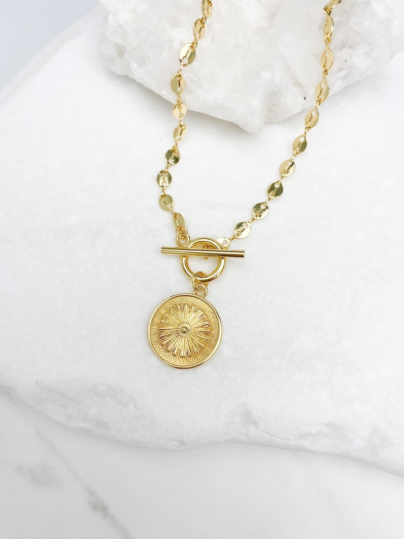 24k Gold filled mariner chain necklace with toggle closure, Gold necklace, Toggle Medallion Necklace, Sun Necklace, jewelry gift for her image 4