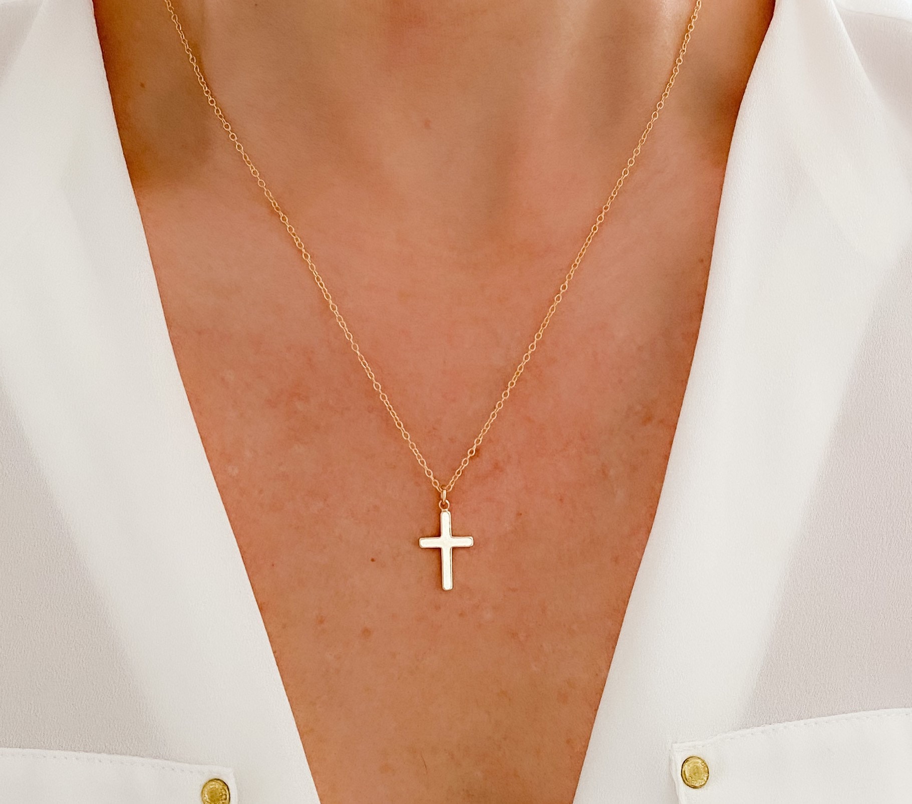 Dainty Cross Pendant Necklace, 925 Sterling Silver, Precious Gemstone