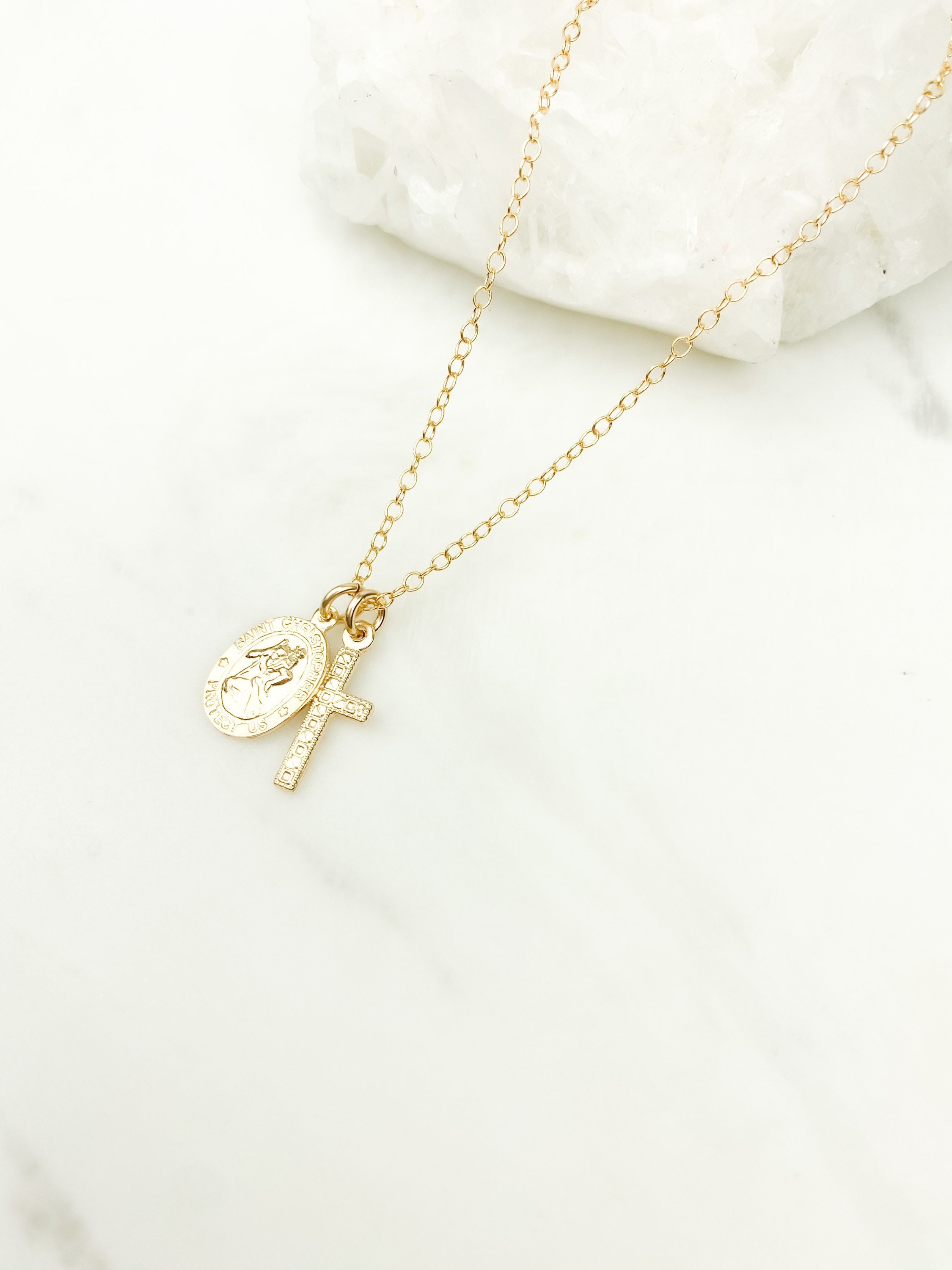 St Christopher Necklace Cross Necklace Filled Necklace - Etsy