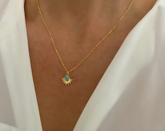 Pendant Necklace , Gold necklace, Turquoise necklace, Sun necklace, Jewelry, necklaces, dainty necklace, necklaces for women, gifts for her