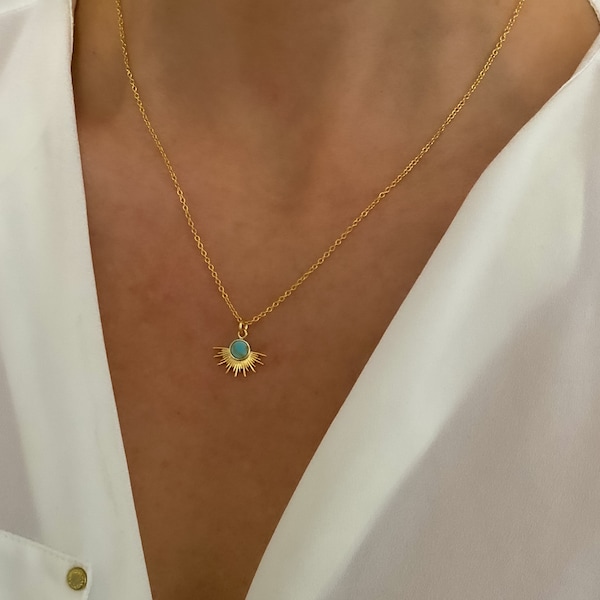 Pendant Necklace , Gold necklace, Turquoise necklace, Sun necklace, Jewelry, necklaces, dainty necklace, necklaces for women, gifts for her