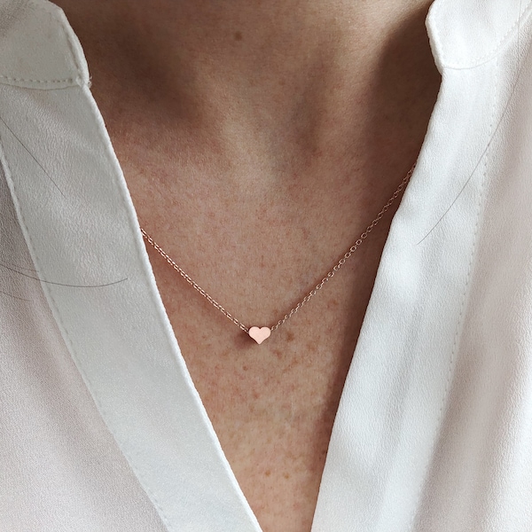 Dainty Rose Gold Heart Necklace, Simple Jewelry