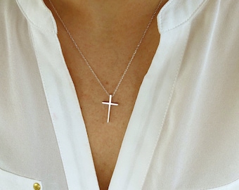 Silver cross necklace, cross necklace, religious necklace cross, religious gift, simple cross necklace, silver necklace, religious gifts wom