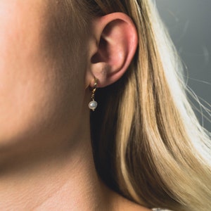 Pearl earrings, hoop earrings, Small earrings, gold earrings, pearl dangle earrings, bridesmaid gifts, earrings, birthday gifts, earrings image 2