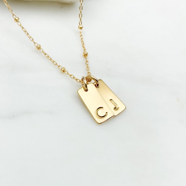 Mini Tag necklace, initial necklace, gold necklace,Silver Necklace, necklaces for women, gift for her, dainty, letter necklace, personalized