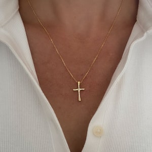 Gold Cross Necklace, Waterproof jewelry, Cross Necklace for women, gift for her, graduation gift, baptism gift, CZ cross necklace, birthday
