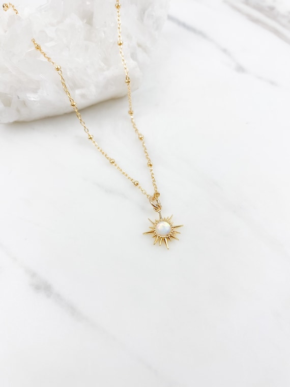 Opal star necklace, sun necklace, Celestial jewelry, gold necklace, dainty necklace, birthday gift for her, Mothers Day gift, sunshine