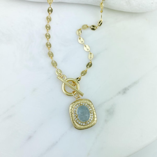 Gold mariner chain necklace with toggle closure, Gold necklace, Toggle Medallion Necklace, Pendant Necklace, jewelry gift for her