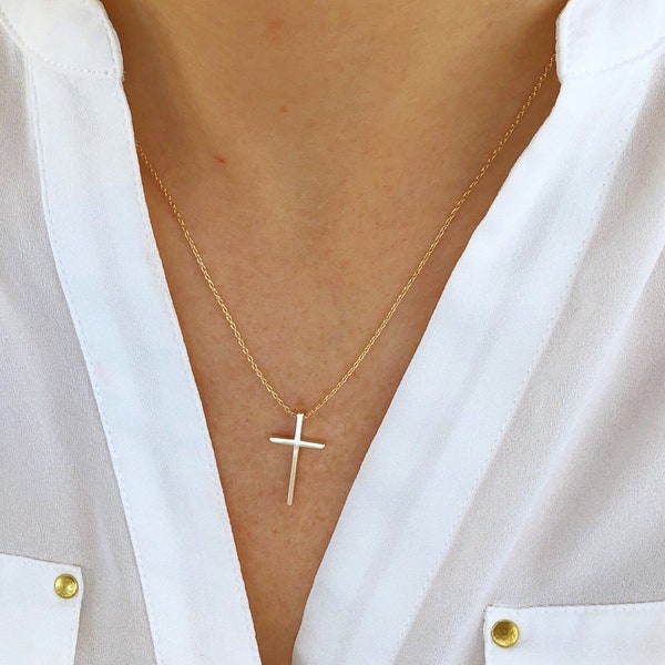 Gold cross necklace, cross necklace, religious necklace cross, religious gift, simple cross necklace, gold necklace, religious gifts women
