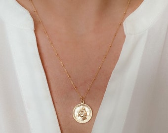 14k Gold Filled St Anthony necklace, Gold necklace, coin necklace, dainty necklace, birthday gift, necklaces for women, Gold filled necklace