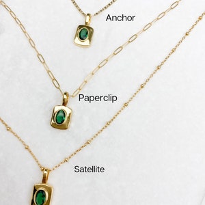 Gold filled Emerald Pendant Necklace, gold necklace, dainty necklace, layering necklace, Gift for her, Emerald Necklace, Paperclip image 7