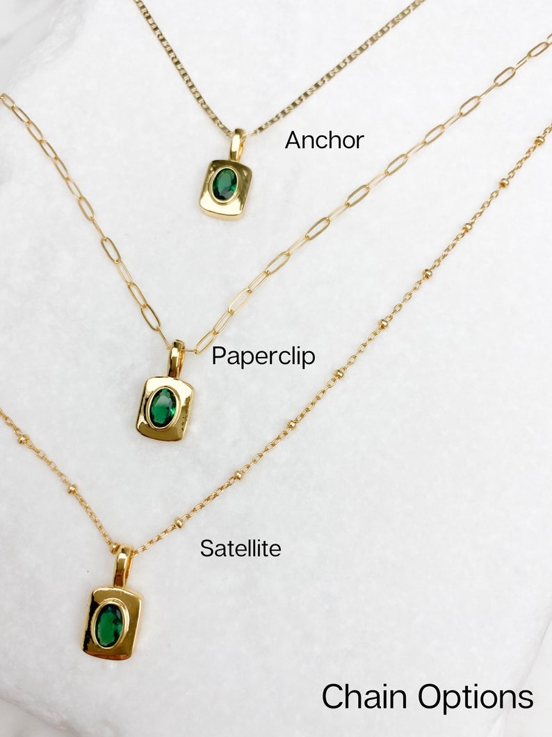 Gold filled Emerald Pendant Necklace, gold necklace, dainty necklace, layering necklace, Gift for her, Emerald Necklace, Paperclip image 7